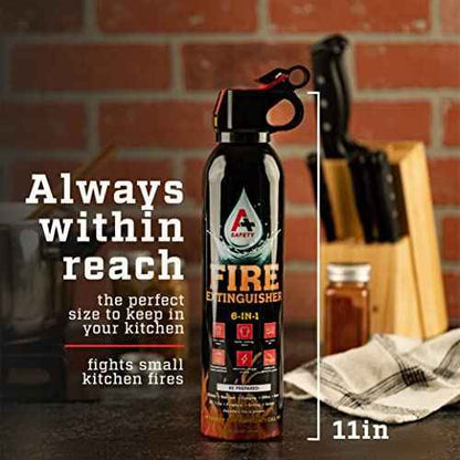 A+ Safety Portable Fire Extinguisher | 6-in-1 Small Fire Extinguisher for Home, Garage, Kitchen, Car | For Electric, Textile and Grease Fires | Non-Toxic, Easy Clean | Wall Mount Incl (2PK)