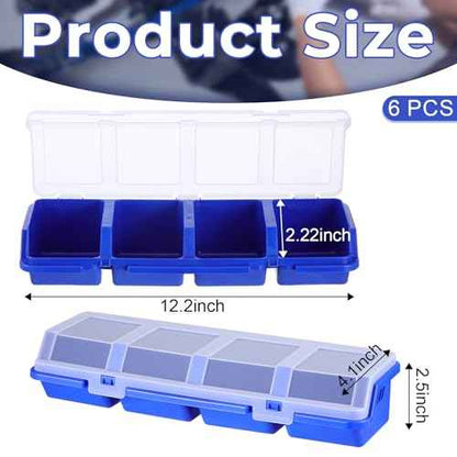 6 Packs Screw Organizer Box with Lids, Nuts and Bolts Parts Organizers and Storage, 4 Compartments Plastic Hardware Screw Toolbox Case for Garage Nails Craft Tool Organizing(Blue)