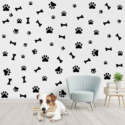 76 Pieces Dog Paw Decal Paw Print Sticker Dog Room Decor for Walls Pup Removable Vinyl Wall Sticker Decoration Animal Footprint for Nursery Bedroom Room Decor Art Mural DIY, Black