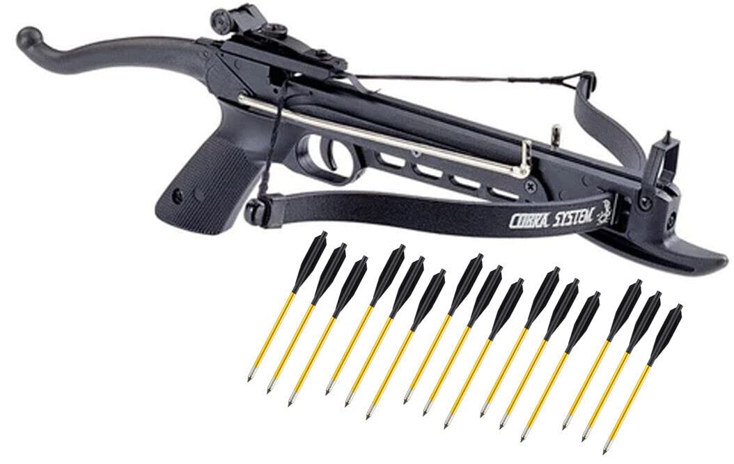 Isaazon 80lbs Self Cocking Hunting Pistol Crossbow with 15 Metal Arrows Black Cobra Limb
