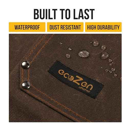 ecoZen 16oz Waxed Canvas Work Apron with Pockets - Waterproof, Fully Adjustable to Comfortably Fit Men and Women, 27 x 34 inches, Tough Tool Apron for Lasting Protection - Brown, Size S to XXL