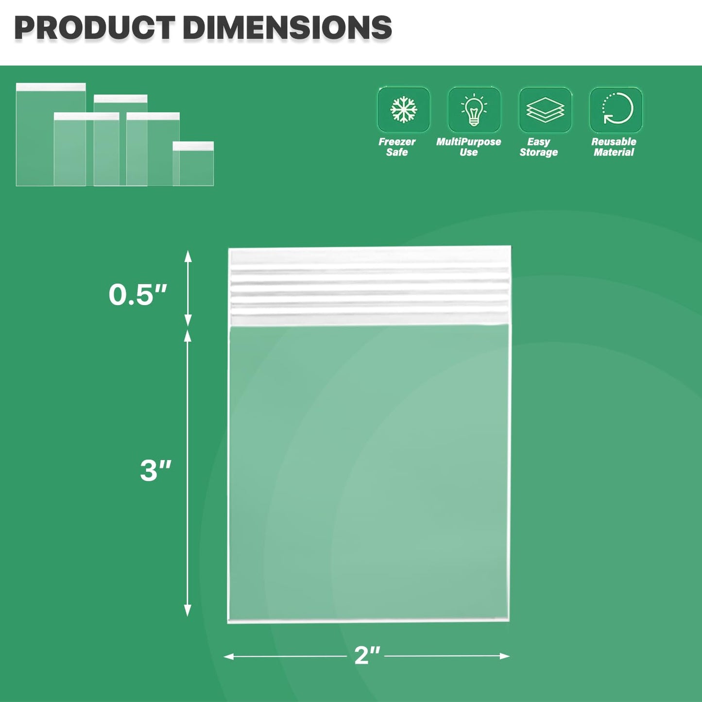 100-Count, (2" x 3") - 4 Mil Thickness Clear Zipper Reclosable Bag, Zip Bags, Ultra Heavy Duty Lock Seal Poly Plastic Bags for Prints, Photos, Documents, Clothing, T-Shirt