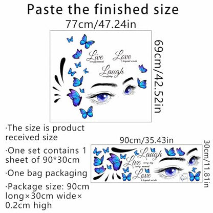 Blue Eyelash Eyes Butterfly Wall Stickers, sacinora Inspirational Quotes Motivational Word DIY Wall Decals Removable Vinyl Peel and Stick for Women Girl Kids Living Room Bedroom Nursery Art Decoration