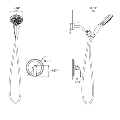 BRAVEBAR Single-Handle Gold Shower Faucet Set - Brushed Gold Shower Head and Handle Set, Shower Trim Kit with 7 Modes Handheld Shower Head System, Faucet Shower Fixtures with Valve Included