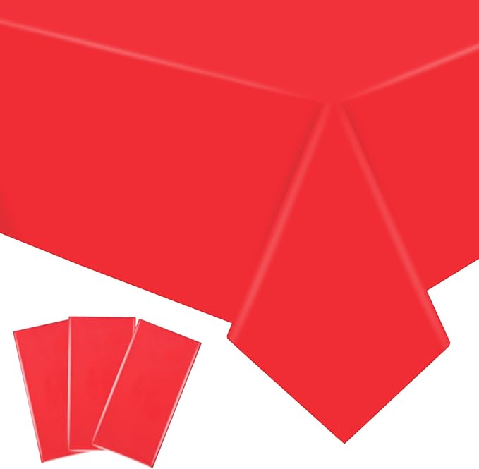 3 Packs Red Disposable Plastic Tablecloth 54 x 108 Inch Waterproof Tablecloths 6FT Rectangle Table Cover for Valentines Day Christmas Thanksgiving Carnival Theme Party Decoration