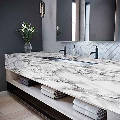 Caltero Marble Contact Paper 15.7" x 118" Black White Grey Wallpaper Peel and Stick Glossy Marble Self Adhesive Contact Paper for Countertop Kitchen Cabinets Bathroom