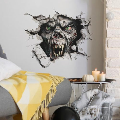 3D Halloween Wall Decals, Horror Wall Breaking Monster Stickers, DIY Scary Home Decor, Screaming Bloody Creatures Decoration