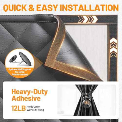 Magnetic Insulated Door Curtain Fits 48"x80" Doors - Thermal Door Cover for Winter with Clear Window, Window Insulation Kit & Doors Draft Stopper to Keep Cold Air Out for Front Doorway Home - Black