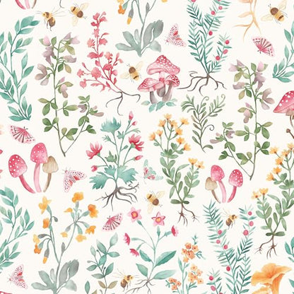 Peel and Stick Wallpaper for Home Decoration Kitchen Mushroom Forest Fantasy Wallpaper Removable Vinyl Self Adhesive Shelf Paper & Drawer Liner Roll House, Workshop & Office 17.3" x 118" SM-570-3