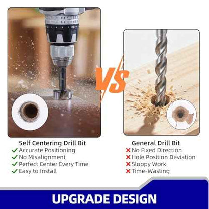 Self Centering Drill Bit Set, 1/4 Inch Hex Shank HSS VIX Bit Set with Hex Key, 3/32", 7/64", 1/8" Hinge Center Drill Bits for Precise Cabinet and Door Hinge Installation (3-Piece)