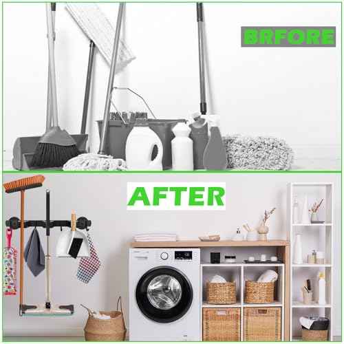 Strong Magnetic Mop Broom Holder, Heavy Duty Magnetic Mop Hanger for Refrigerators, Anti-Slip Magnet Wall Mounted Broom Holder Storage Rack for Laundry Garage Kitchen Workshops Shed