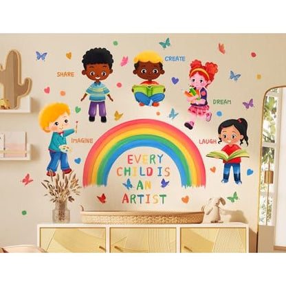 Every Child is an Artist Wall Decal Inspirational Quotes Stickers DIY Peel and Stick Rainbow Wall Decals for Kids Girls Teens Classroom School Nursery Daycare Decoration