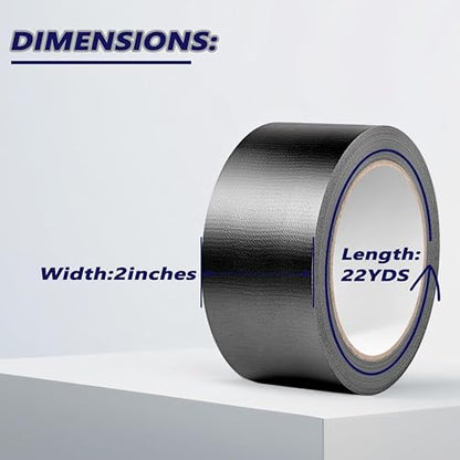 Black Duct Tape Heavy-Duty Waterproof Duct Tape- Strong Adhesive, Waterproof, Residue-Free, 2 Inches x 22 Yards, for Repairs and Industrial Use (2-Pack)