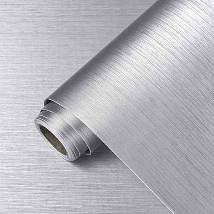 Silver Metallic Peel and Stick Wallpaper for Kitchen Countertop Backsplash 15.7"x118" Modern Waterproof Self Adhesive Wall Paper Stainless Steel Contact Paper for Appliances Dishwasher Fridge