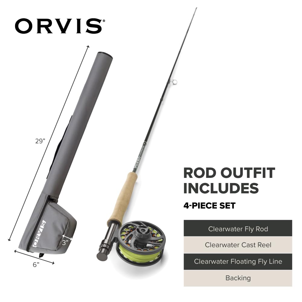 Orvis Clearwater Fly Rod Outfit - Fishing Rod and Reel Combo with Black Chrome Blank, Ceramic Guides, Durable Reel Seat, and Rod Tube - 8'6 5Wt 4pc
