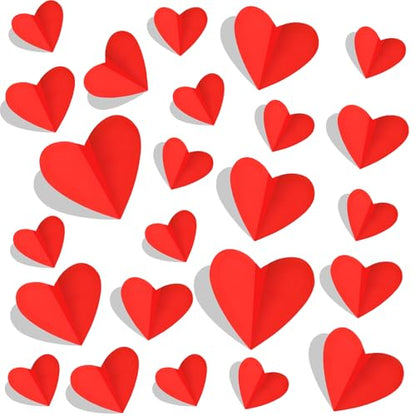 72 Pcs Valentine's Day Wall Decoration, 3D Heart Valentine Wall Stickers, Waterproof Wall Decals, for Wedding Anniversary Party Bedroom School Office Valentine's Day Decorations (Red)