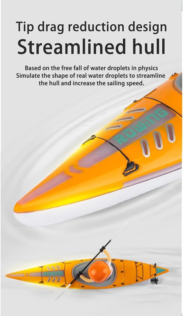 RC Kayak Boat 2.4G Realistic RC Racing Paddling Boat with LED Lights Unique Anti-Capsize Design &amp Long Battery Life for Pools Lake Bathtub Outdoor Water Gift for Adults (RTR Version)