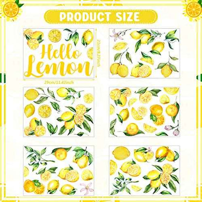 6 Sheet Lemon Wall Decals Decor Peel and Stick Wall Stickers Art for Kitchen Boho Fruit Flower Botanical Leaf Decals Yellow Green Lemonade Wallpaper Summer Lemon Stickers for Living Dining Room
