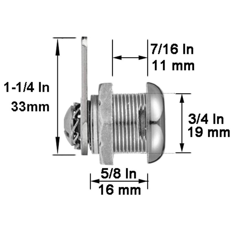 Cabinet Cam Locks Keyed Alike, 5/8” Cylinder Cam Locks for Tool Box RV Compartment Mailbox Vending Machine Drawer File Cabinet, Fits 3/8” Max Panel Thickness, Chrome Finish with 3 Cams and 2 Keys
