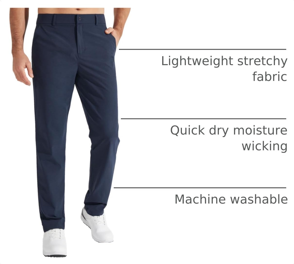 Libin Men's All Day Comfy Golf Pants Work Dress Pants 34" Quick Dry Lightweight Business Casual Trousers for Men with Pockets, Navy Blue, 38W x 34L