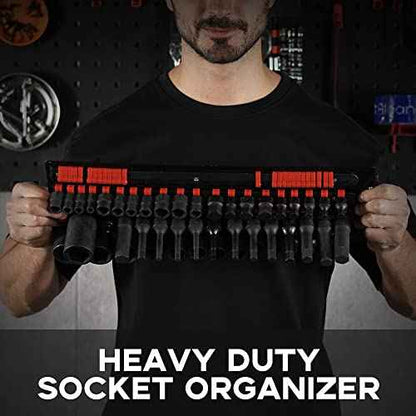 160-Piece Portable Socket Organizer Steel Tray with Handle - Heavy Duty Socket Holder Kit 1/4-Inch, 3/8-Inch, 1/2-Inch Blue&Red Clips (2 PC, Blue&Red)