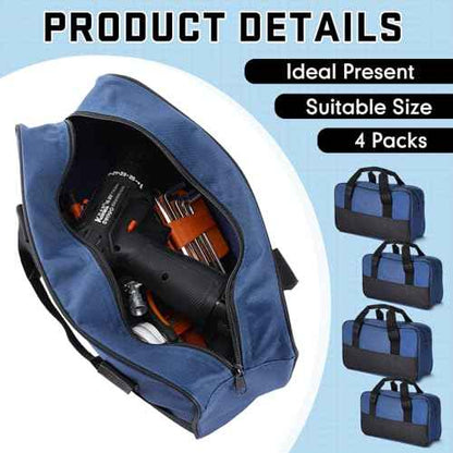 4 Pack 18 Inch & 14 Inch Waterproof Tool Bag with Zipper and Outside Pockets Wide Mouth Tool Tote Bag for Electrician Organizer Instrument, Electrician Carpenter Mechanic