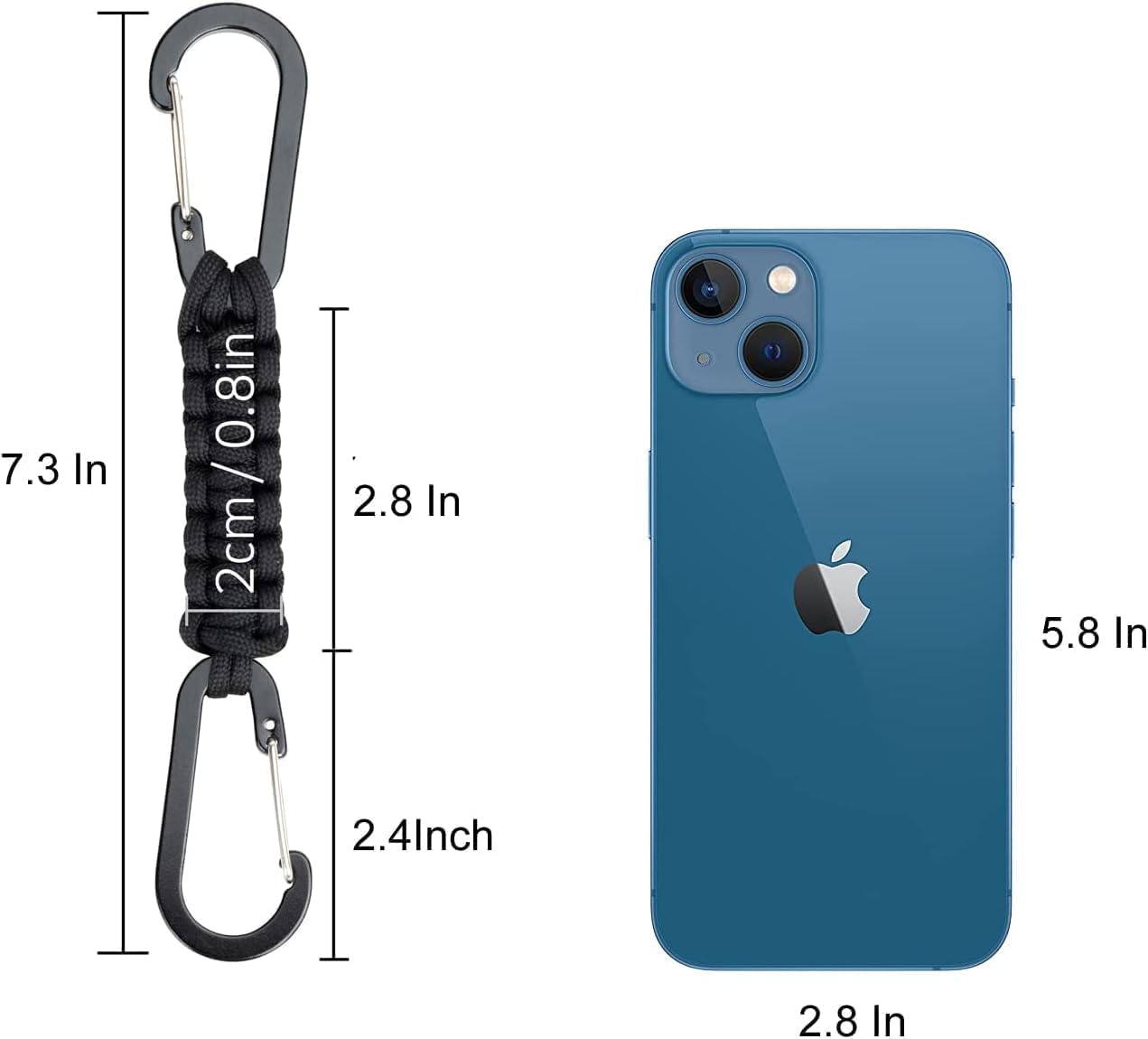 BRAVESHINE Carabiner Keychain Hook with Paracord Strap - 1 Black 1 Blue D Ring Key Clips Para Cord Lanyard Hanger Stroller Hooks for Water Bottle, Belt Loop Keys, Backpacks, Boys, Girls, Men, Women