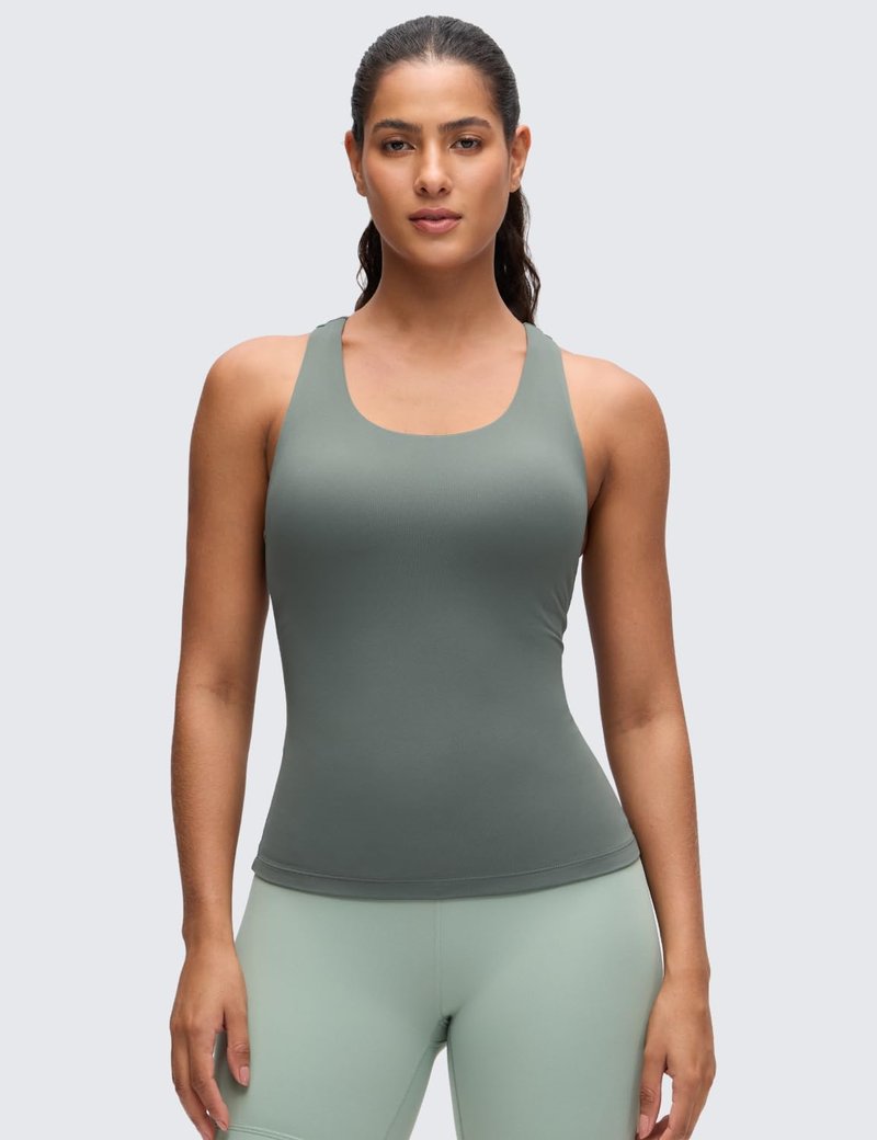 CRZ YOGA Butterluxe Workout Tank Tops for Women Built in Bras Padded - Racerback Athletic Spandex Yoga Camisole Grey Sage Small