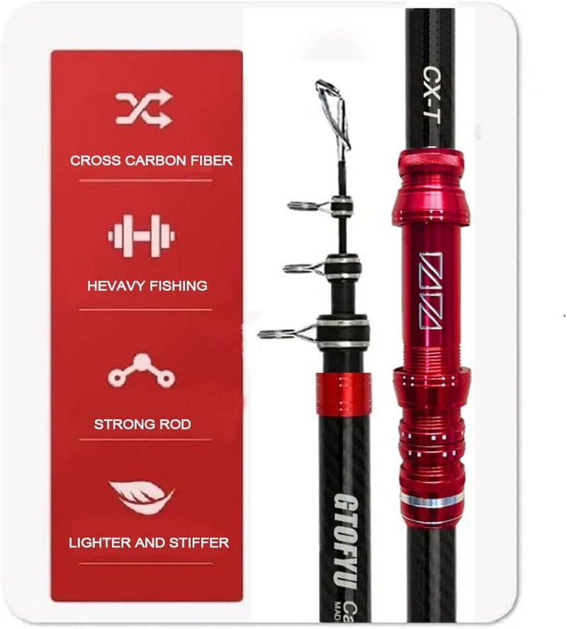 Telescopic Fishing Rod - Carbon Fiber Travel Surf Rod for Spinning | 20-50LB Medium-Heavy Baitcasting Pole