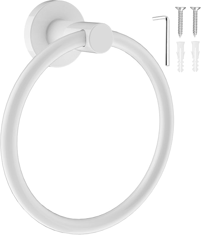 SetSail Towel Holder for Bathroom Wall Screw-in White Towel Ring Stainless