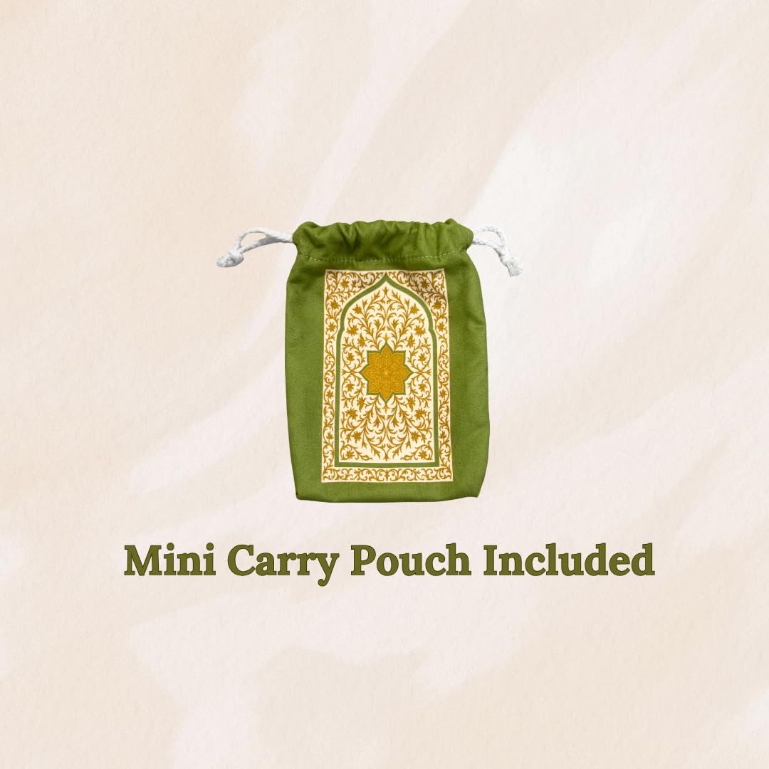 The Anywhere Sajadah Portable Microfiber Suede Travel Prayer Mat, Foldable Pocket Sajjadah with Drawstring Pouch, Quick-Dry, Machine Washable, Lightweight Prayer Rug, Gift for Hajj, Umrah & Travel