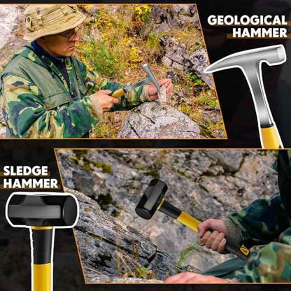 Lasnten 3 Pcs Geology Rock Pick Equipment Kit 33 oz Hammer 3lb Octagonal Hammer 12inch Chisels Tools for Geological Research Exploration, Rock Hounding, Stone Breaking, Prospecting, Mining