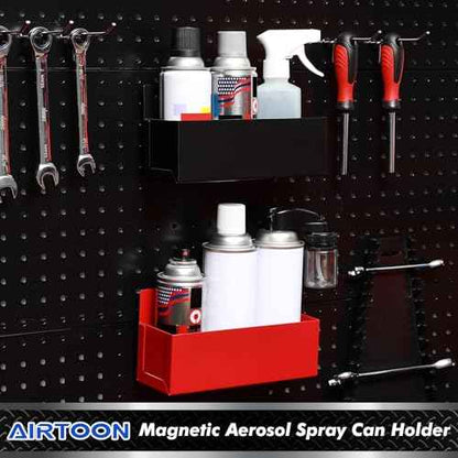 AIRTOON 2PCS Magnetic Aerosol Spray Can Holder, Magnetic Bottle Holder for Garage, Workspace and Home, Red and Black