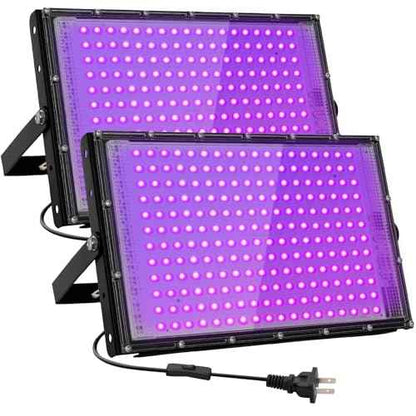 200W LED Black Lights for Glow Party IP65 Waterproof UV Blacklight Floodlight 395nm Blacklight Spotlight Purple Black Light Flood Light Fluorescent UV Lights Lamp for Halloween Decor (2 Pack)