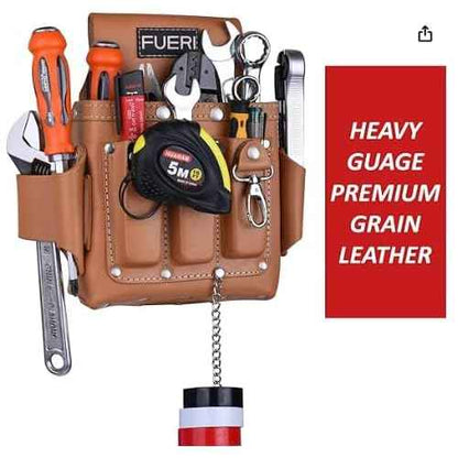 FUERI Leather Tool Pouches Carpenter Electrician Belt Bags Organizer 4 Pocket Professional Heavy Duty Pouch for Construction Framing