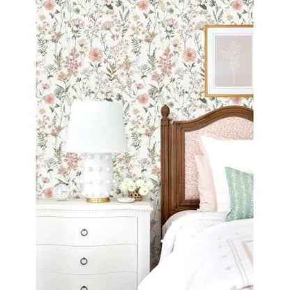 Orainege Pink Floral Peel and Stick Wallpaper Removable Self Adhesive Wallpaper 16.9inx118.1in Modern Wall Paper for Bedroom Bathroom Green Leaf Contact Paper for Cabinets