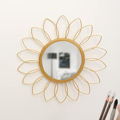 Gold Mirrors for Wall - Metal Sunburst Wall Mirror Room Decor & Home Decor, Boho Mirror Wall Decor Gifts for Women & Moms (Small, Flower)