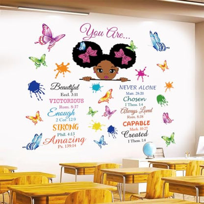 Inspirational Wall Decals Black Girl Religious Stickers Positive Saying African American You are Beautiful Nursery Decor African American Bedroom Art, Positive Afro Kid Teen Room Home Decor