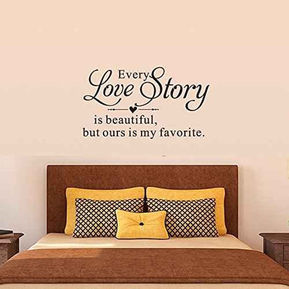 Every Love Story is Beautiful but Ours is My Favorite - Carved Pure Black Vinyl Wall Decal Art Letters Quotes Heart Shape Words Sticker Home Sweet Decoration