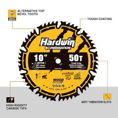 10-Inch 50-Teeth ATB Circular Saw Blade with 5/8 Inch Arbor, Ideal for Table Saws, Professional Blade for Cutting Wood, Plywood, and Wood Composites