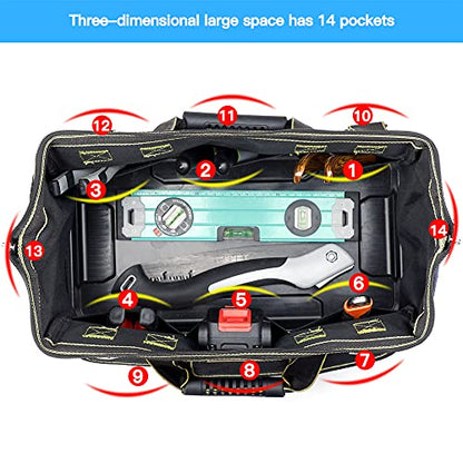 AIRAJ Tool Bag 16 Inch,Wide Mouth Tool Bags for Men Heavy Duty With Waterproof Molded Base,Tools Organizer for Home Repairs,Garage Storage,Professional Work,Adjustable Shoulder Strap,Blue