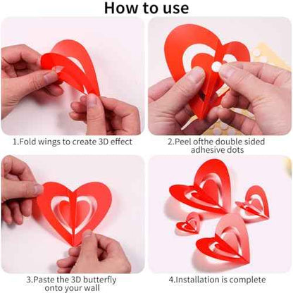 60 Pcs Valentines Day Wall Decorations - 3D Heart Stickers, Waterproof Wall Decals for Home, Bedroom, Wedding, Anniversary, Party, Office, and School Decor