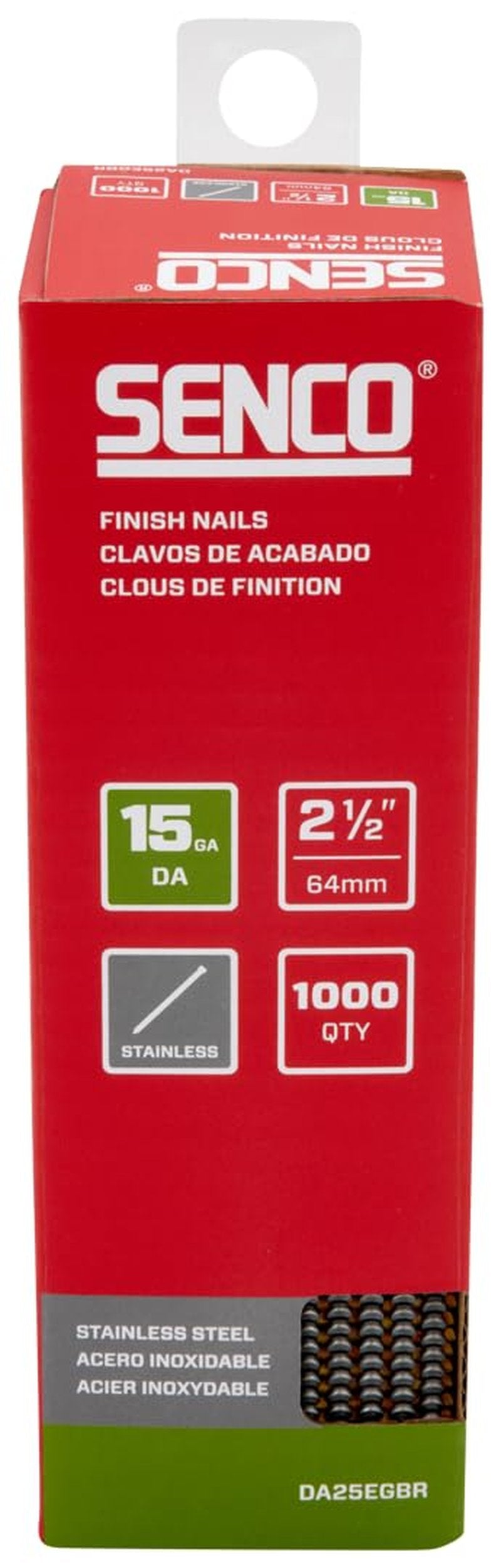 SENCO DA25EGBR 34 Degree Collated Finish Nails, 15 Gauge, 2-1/2 Inch Length, SAE 304 Stainless Steel, 1,000 Count Pack