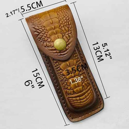 Cow Leather Knife Sheath for Folding Pocket Knife Fit for (LxW) 5.12x1.38" Belt Case Metal Snap Outdoor EDC Hunting Gift