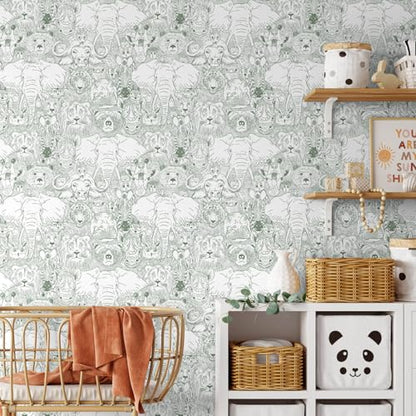 Heroad Peel and Stick Wallpaper Green Contact Paper 17.3"x78.7" Animal Wall Paper Modern Removable Self Adhesive Wallpaper for Bedroom Bathroom Wall Waterproof Papel Tapiz para Pared