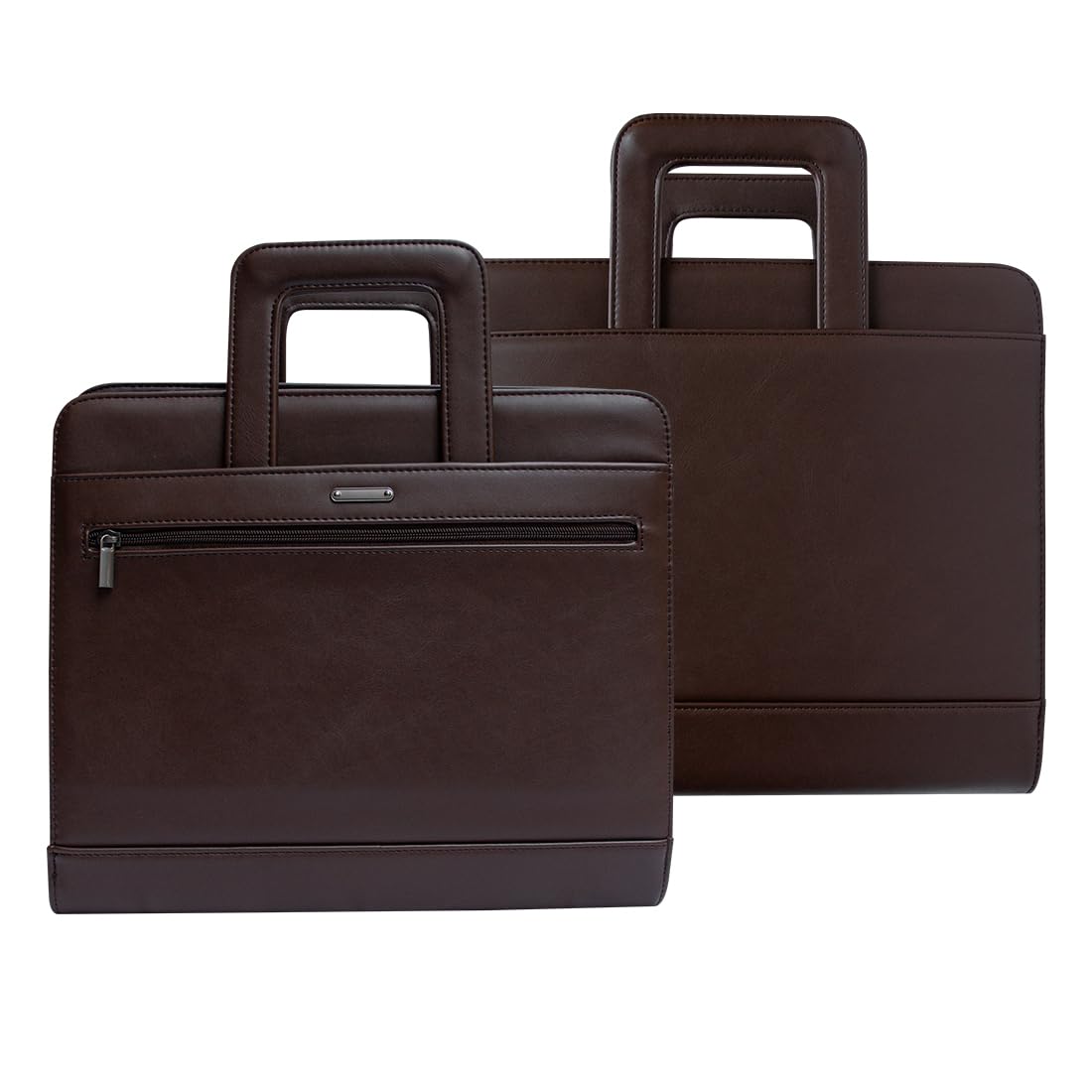 14" Laptop Briefcase, Vegan Leather Portfolio with Zipper Compartments x 2, A4 Papers Holder Padfolio Organizer, Brown
