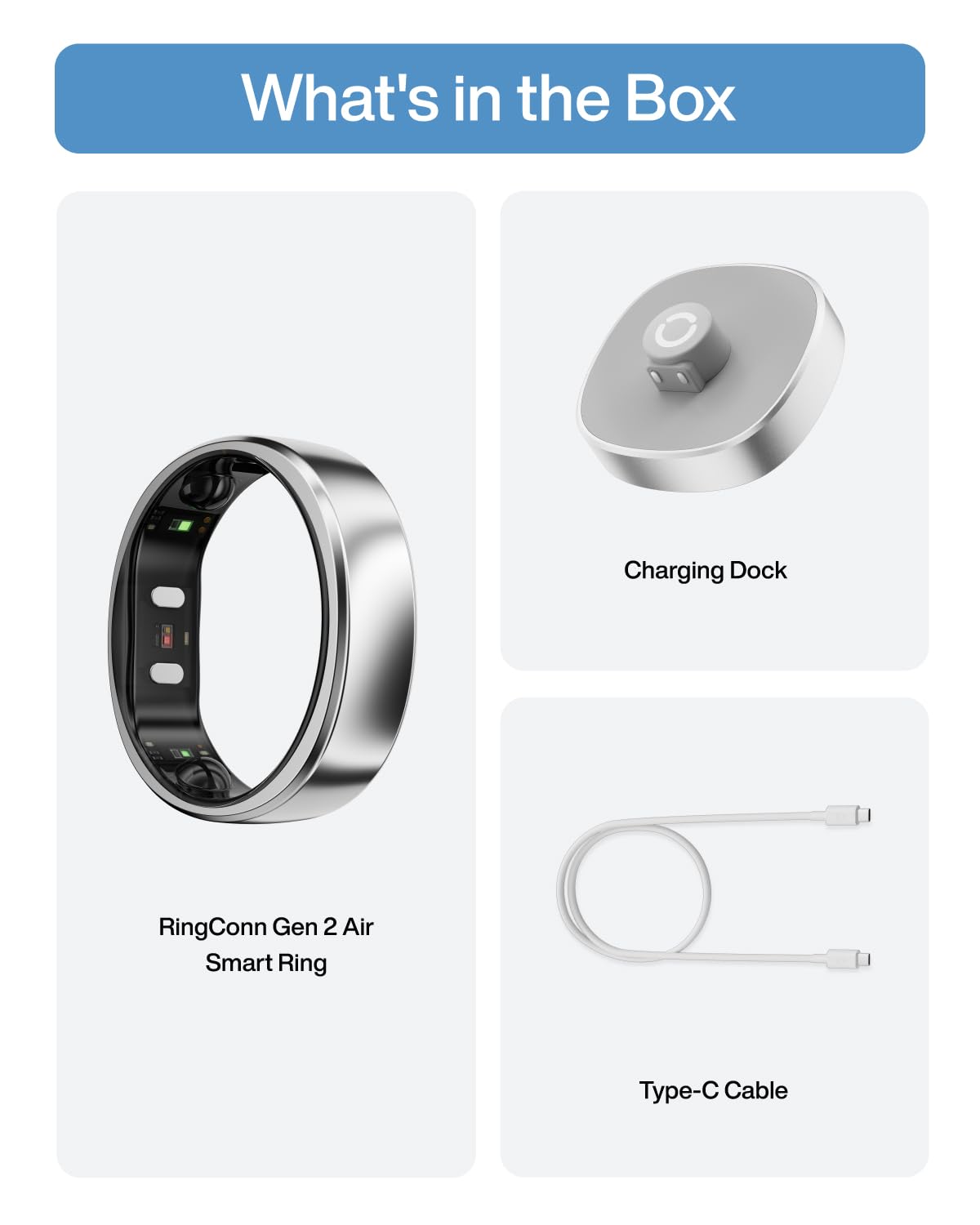 RingConn Gen 2 Air, Ultra-Thin AI Smart Ring, 10-Day Battery Life, Fitness/Sleep/Stress/HR Tracker for Women&Men, No App Fee for Standard Features, iOS & Android Compatible (Size 8, Galaxy Sliver)