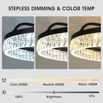 Ceiling Fans with Lights, 20'' Ceiling Fans with Lights and Remote, Low Profile Ceiling Fan with Light, 3 CCT & Dimmable, 6 Fan Speed, Remote&App Control Ceiling Fan for Bedroom, Living Room, Kitchen
