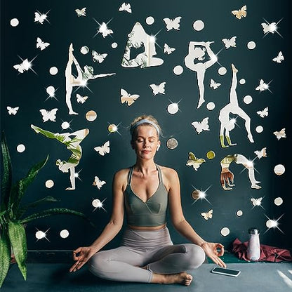 Gymnastics Wall Decals Silhouettes Sport Art Girl Vinyl Decals Wall Sticker Fits Kids Room Decor Home Decor for Living Room Bathroom Removable Modern Mirror Tile Sticker for Yoga Room Gym Bedroom