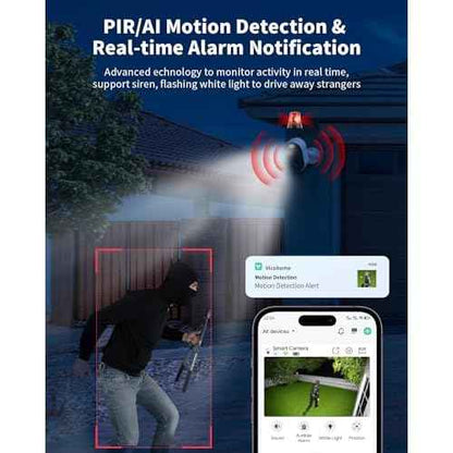 Security Cameras Wireless Outdoor, Battery Powered 2k Color Night Vision, AI Motion Detection Spotlight Siren, IP66 Weatherproof, 2-Way Talk, SD/Cloud Storage, 2.4Ghz WiFi Cameras for Home Security